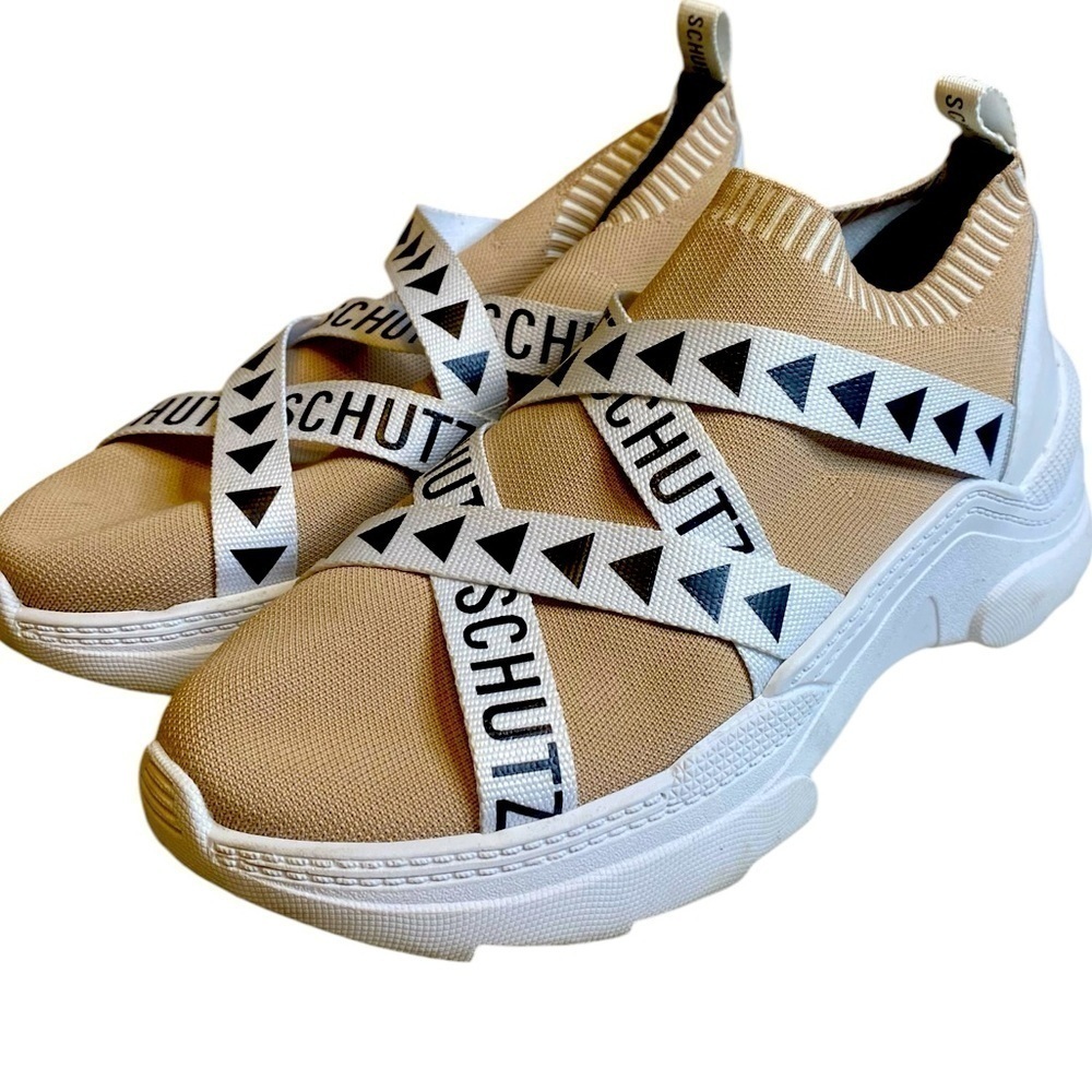 Schutz Logomania Triangle Flatform Square Slip On Sneakers Women’s Size 9B EU 38